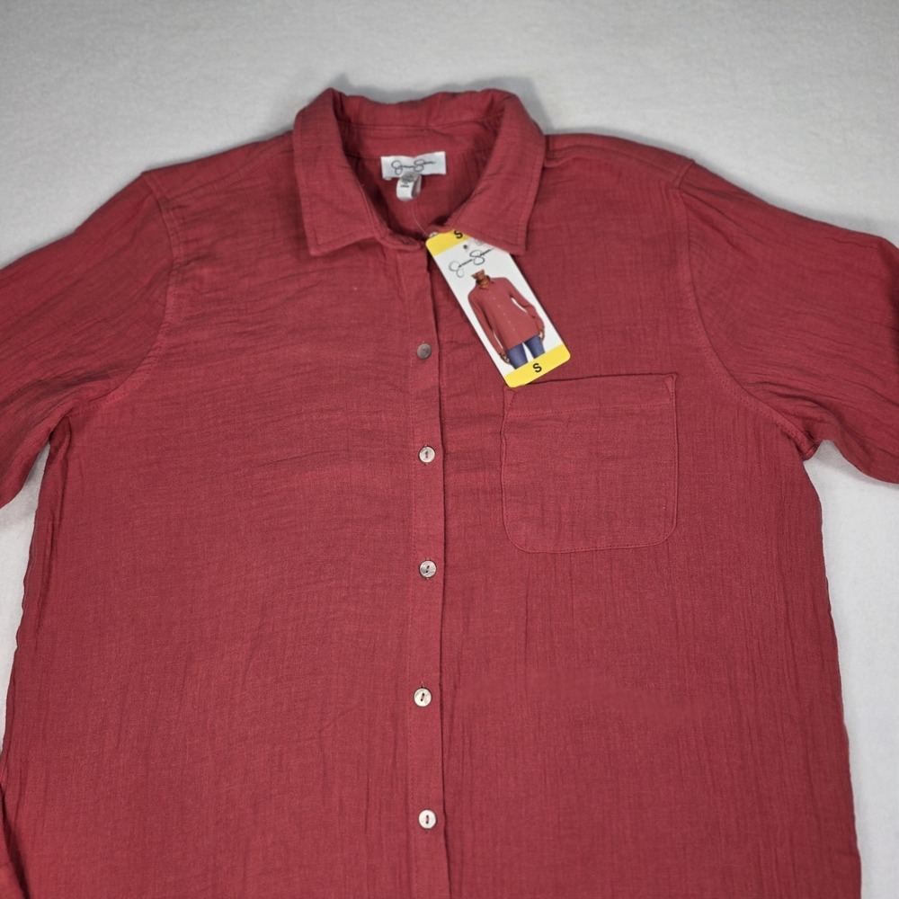 Jessica Simpson Women's Collared Relaxed Loose Fit Shirt, Coral Red, Size S - Picture 3 of 9